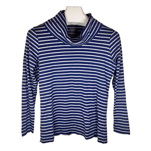 L.L.Bean Womens Nautical Striped Supima Cotton Soft Turtleneck Top Size Medium - Picture 1 of 5